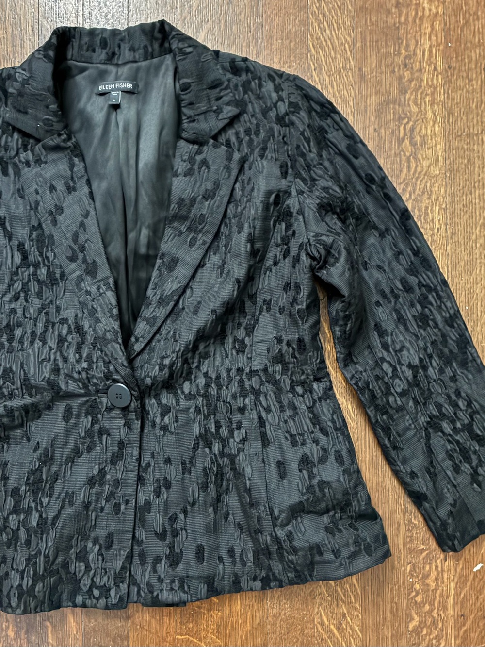 Eileen Fisher Black Textured Single-Button Blazer